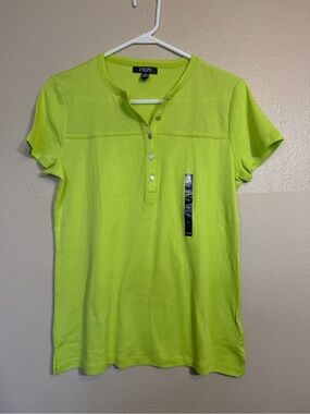 Chaps Neon Lime Short Sleeve Henley Top